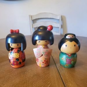 Japanese kokeshi Wooden Dolls Lot of 3